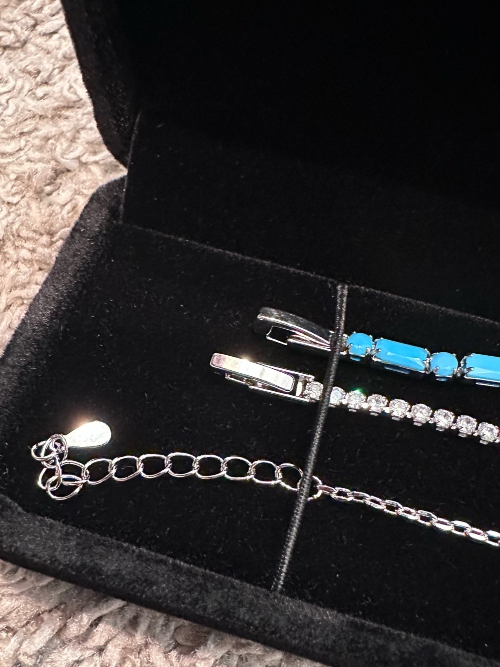 Silver evil eye + turquoise clover/flower bracelet stack - Picture 3 of 4